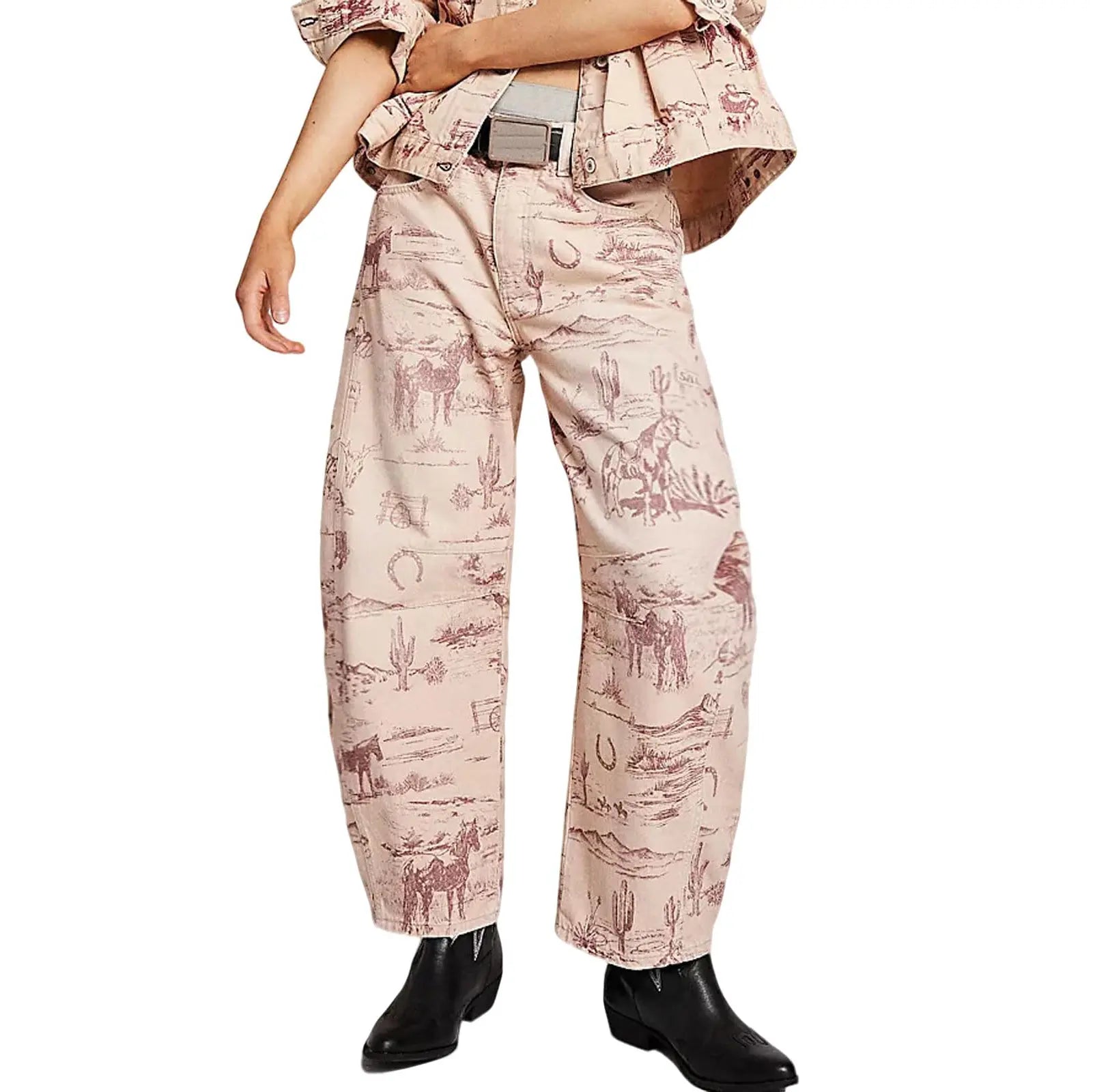 Wide-Leg Loose Mid-Rise Casual Denim Trousers