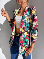 Vibrant Floral Print Open Front Blazer