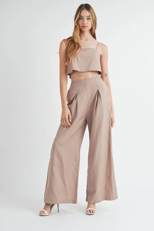 MABLE Linen Mix Crop Cami and Wide Leg Pants Set