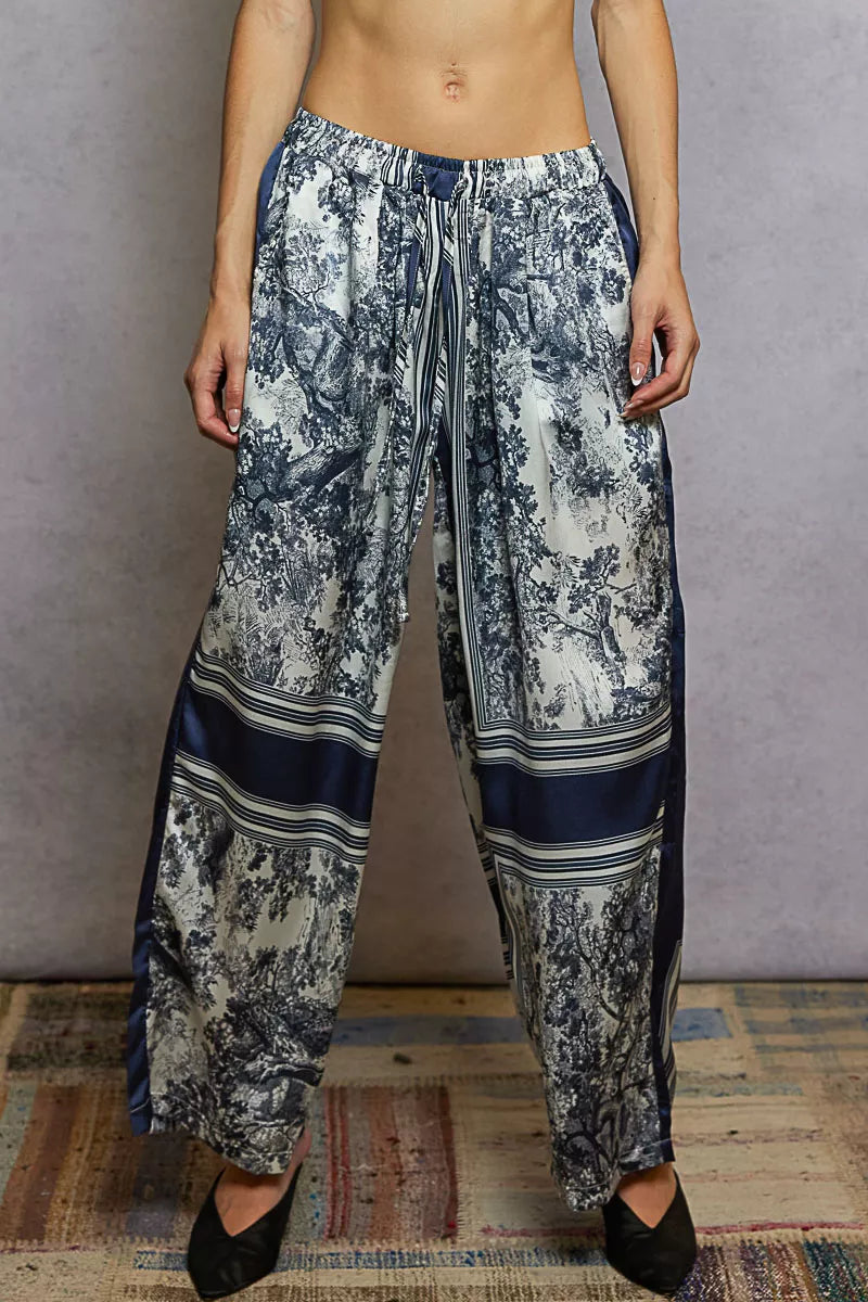POL Floral Printed Woven Wide Leg Drawstring Pants