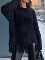 Fringe Round Neck Long Sleeve Sweater
