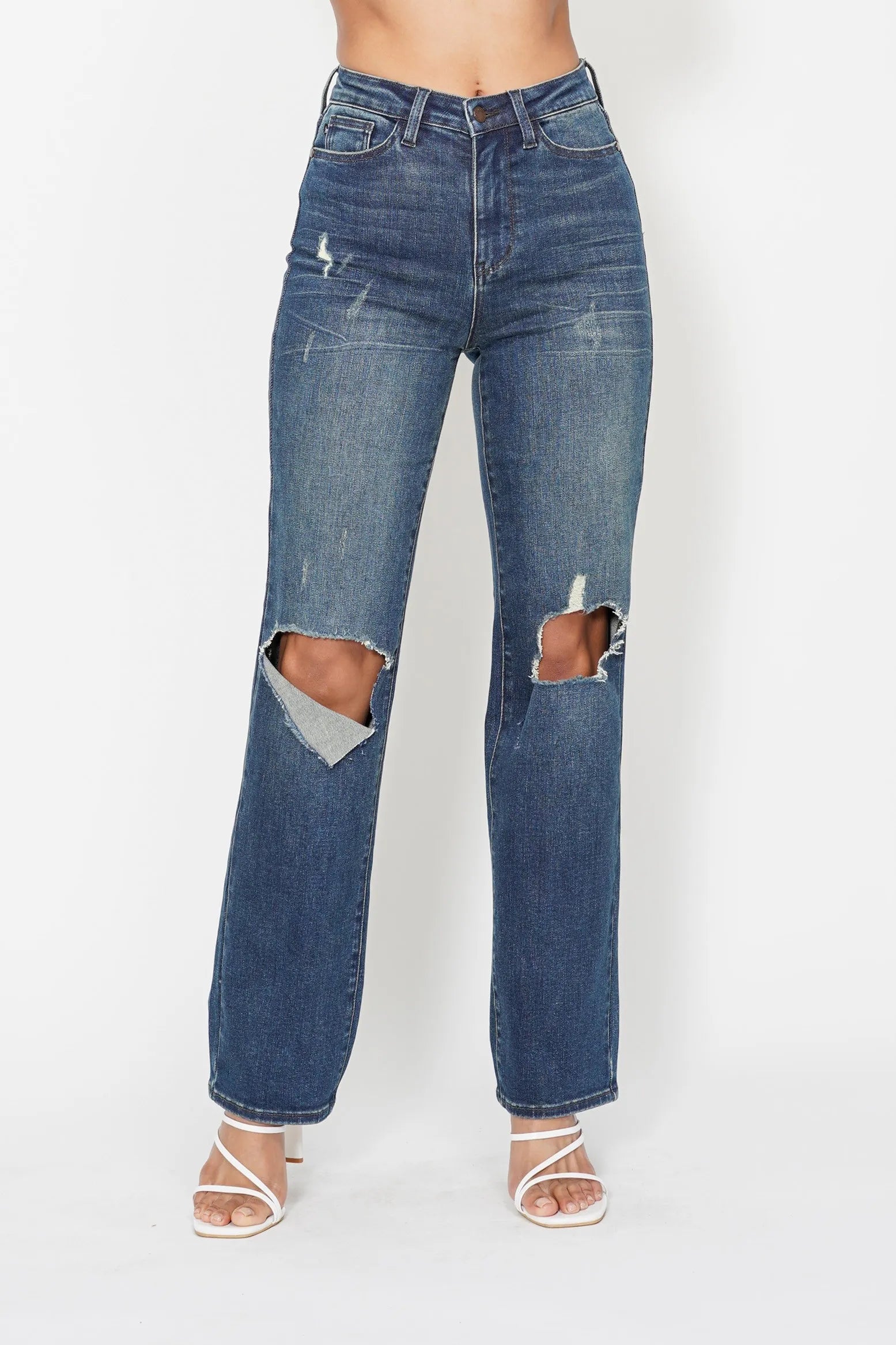 Judy Blue Full Size Hw Ripped Knee Dad Jeans Plus Size