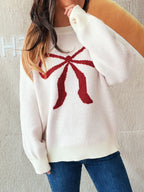 Bow Pattern Casual Long Sleeve Sweater