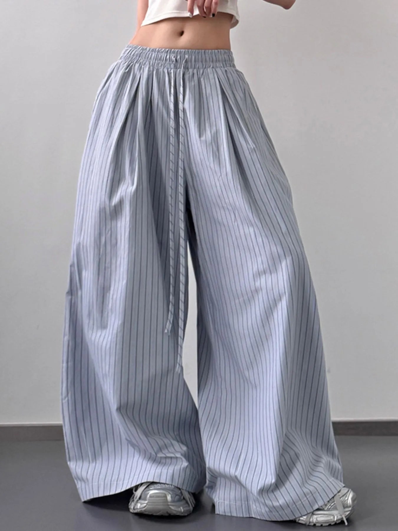 Striped Wide Leg Drawstring Pants