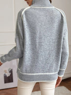 Turtleneck Contrast Trim Sweater with Ribbed Details