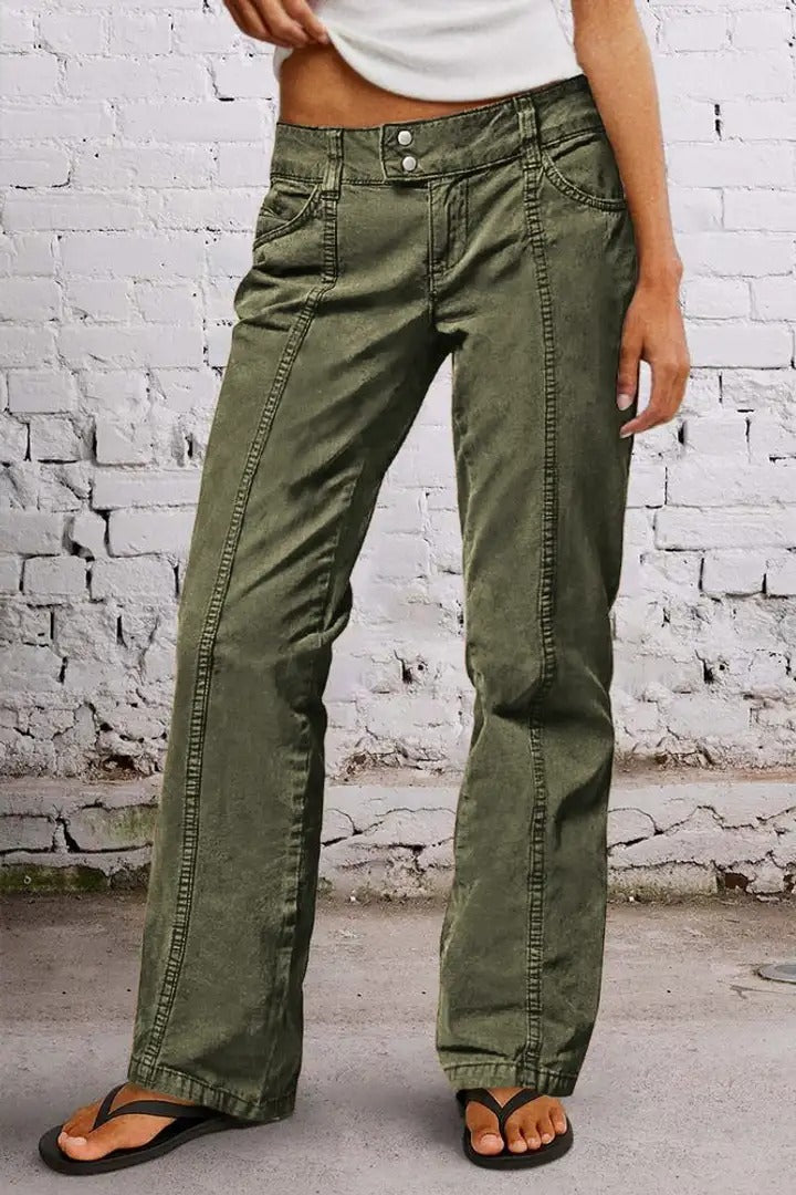 Mid Rise Stretchy Straight Leg Butt Hugging Pants