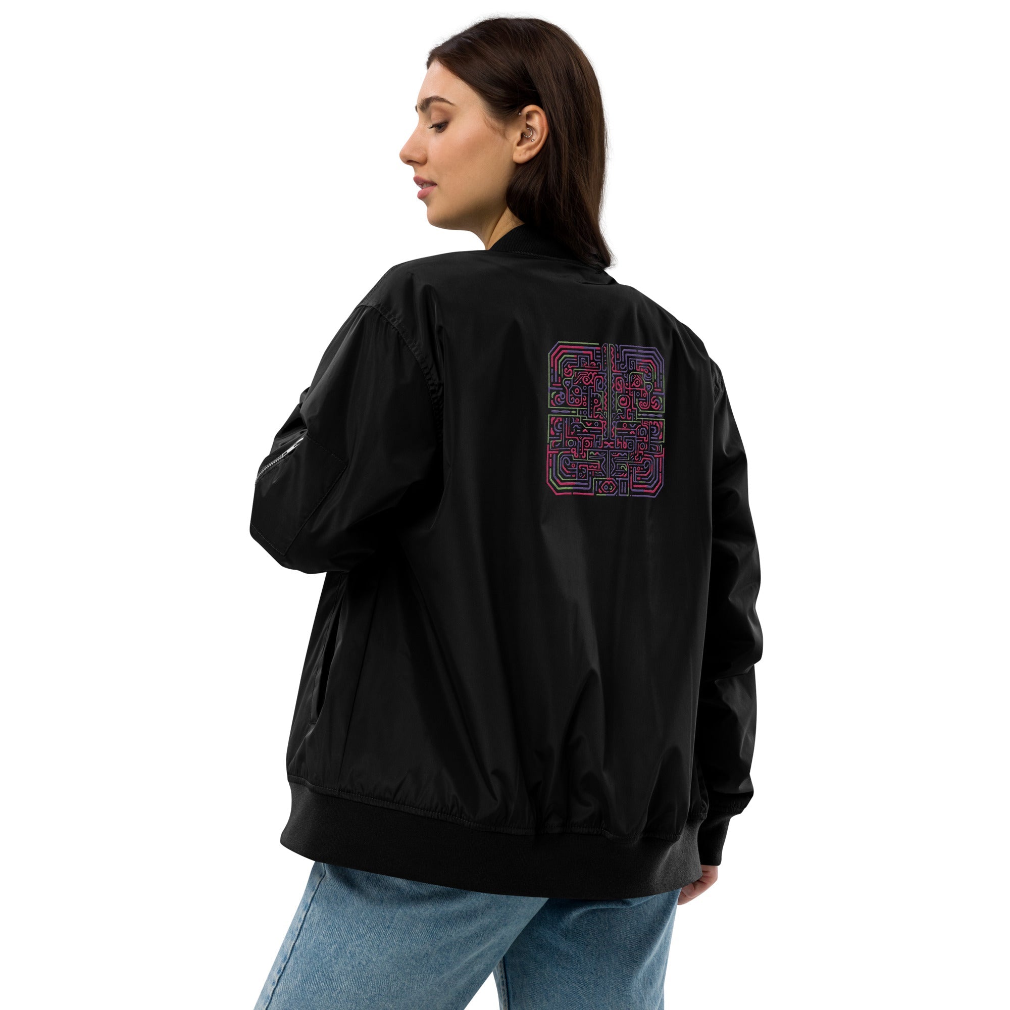 [GeoModa] Maze Infusion Embroidered Unisex Premium Recycled Bomber Jacket