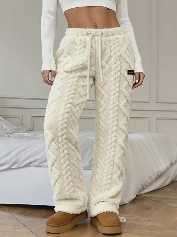 Jacquard Fabric Drawstring Lined Pants